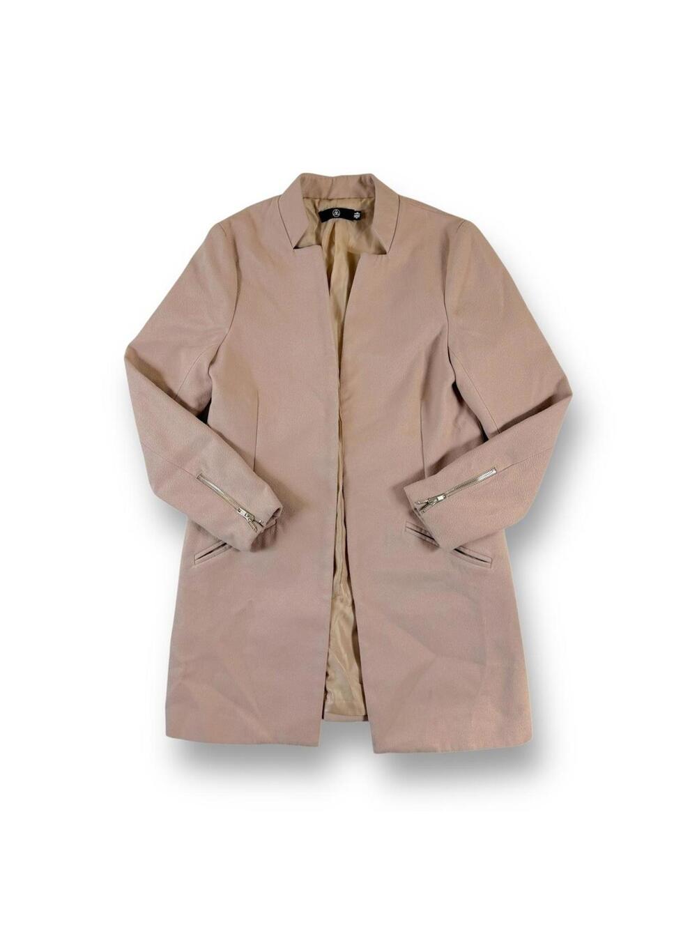 Misguided Open Coat Womens 4 Nude Pink Long Duster Zipper
